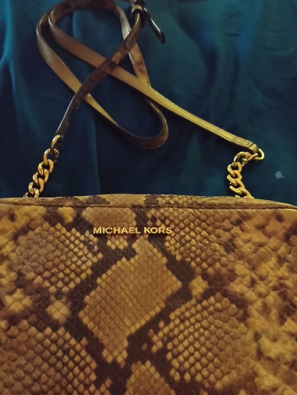 Michael Kors Brown Snake-Print Crossbody with Gold Hardware